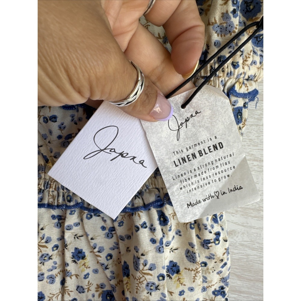 NWT JAPNA linen blend blue and white floral babydoll mini dress Sz XS - Picture 4 of 10